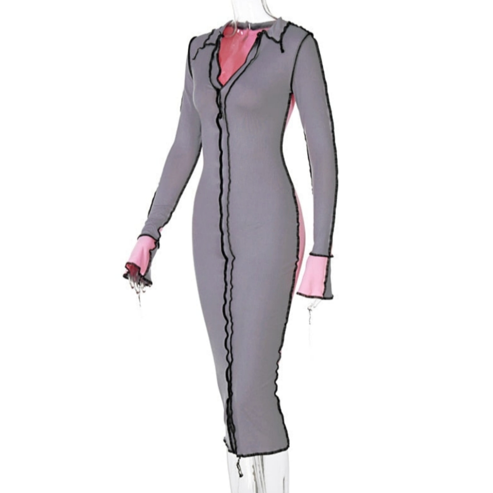 V Neck Long Sleeve Dress